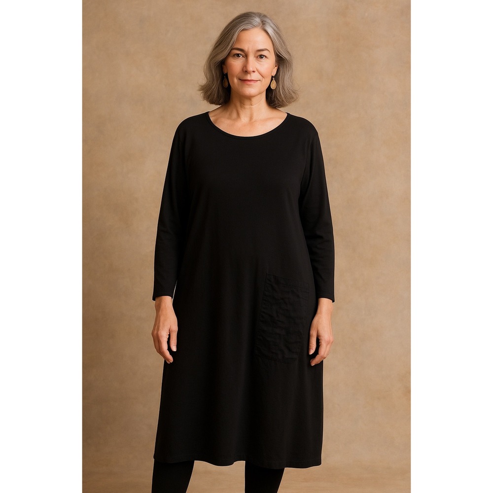 Lisa Bayne Women's Lagenlook Contrast Linen Tunic Dress Artful Home- Size S